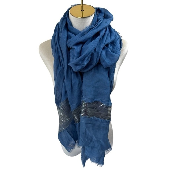 Huge Teal Blue Sequined Lightweight Scarf Wrap Beach Coverup - Picture 3 of 9